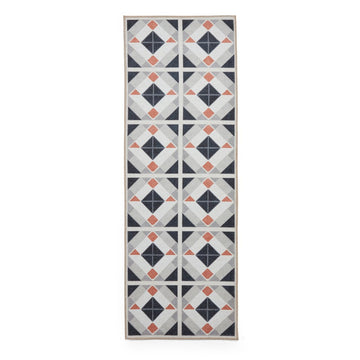 Washable Victoria H1190 Modern Vintage Geometric Diamond Tile Lightweight Printed Polyester Flatweave Grey/Orange Rug-Think Rugs-Rug Love - The Most Loved Rug Store